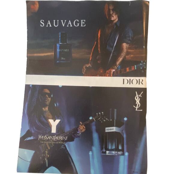 Johnny Depp Dior and Lenny Krevitz Yves Saint Laurent Print Advertisement 8 x 11 - Picture 1 of 4